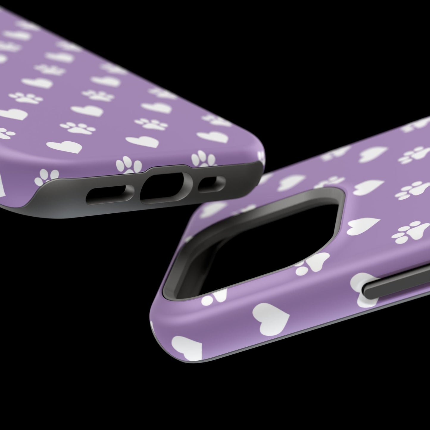Lavender Paw Prints & Hearts Design - Adorable Pet Lover MagSafe iPhone Case - BOGO Cases