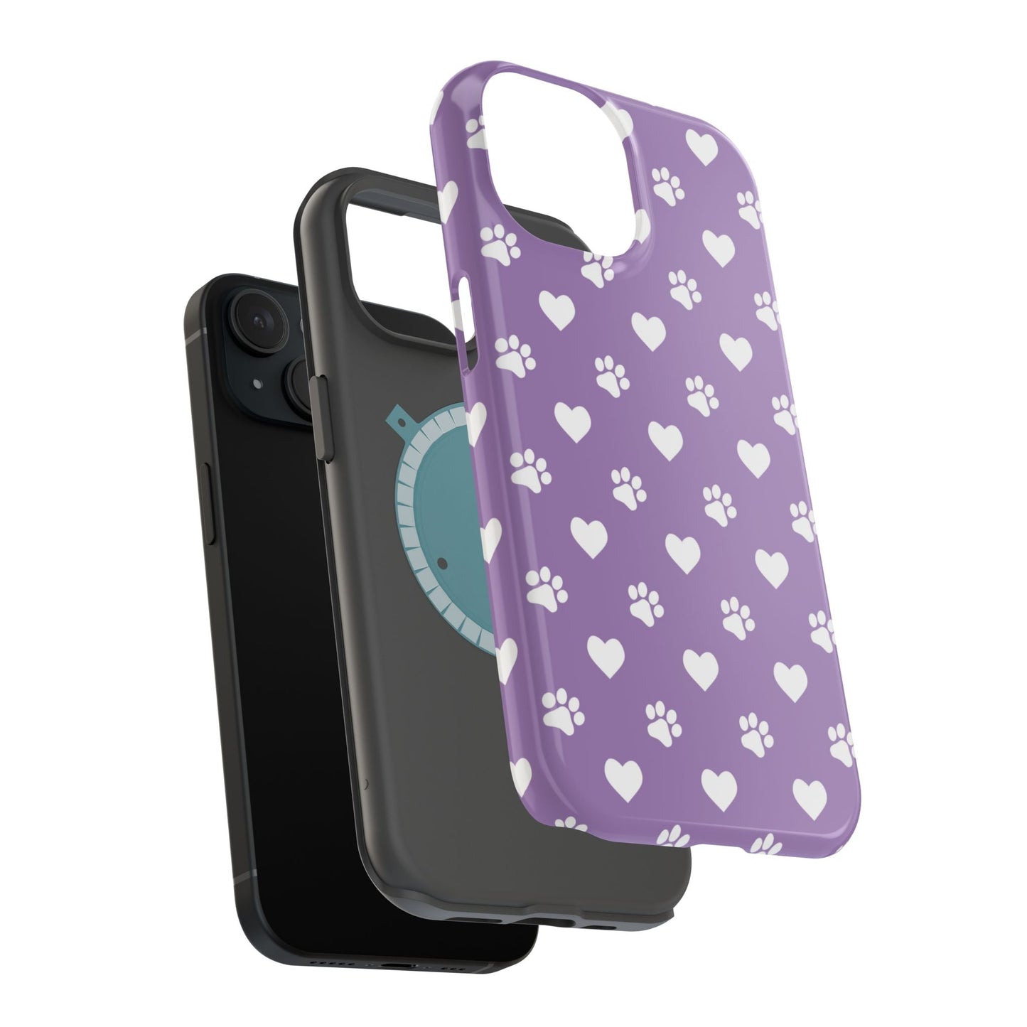 Lavender Paw Prints & Hearts Design - Adorable Pet Lover MagSafe iPhone Case - BOGO Cases