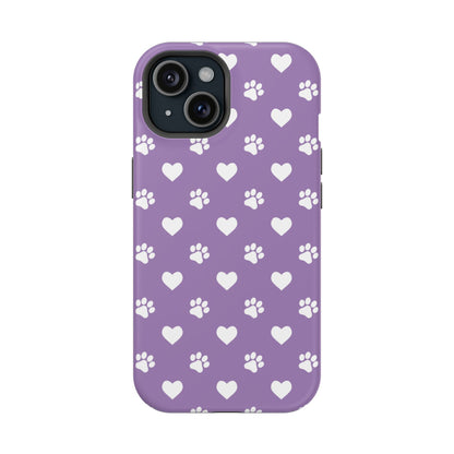 Lavender Paw Prints & Hearts Design - Adorable Pet Lover MagSafe iPhone Case - BOGO Cases