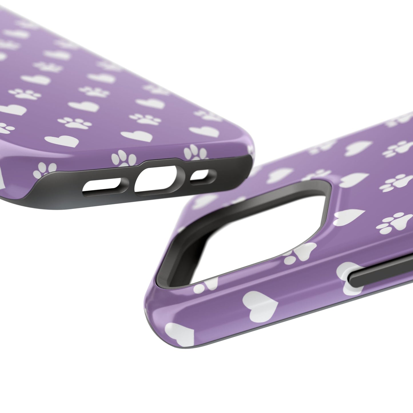 Lavender Paw Prints & Hearts Design - Adorable Pet Lover MagSafe iPhone Case - BOGO Cases