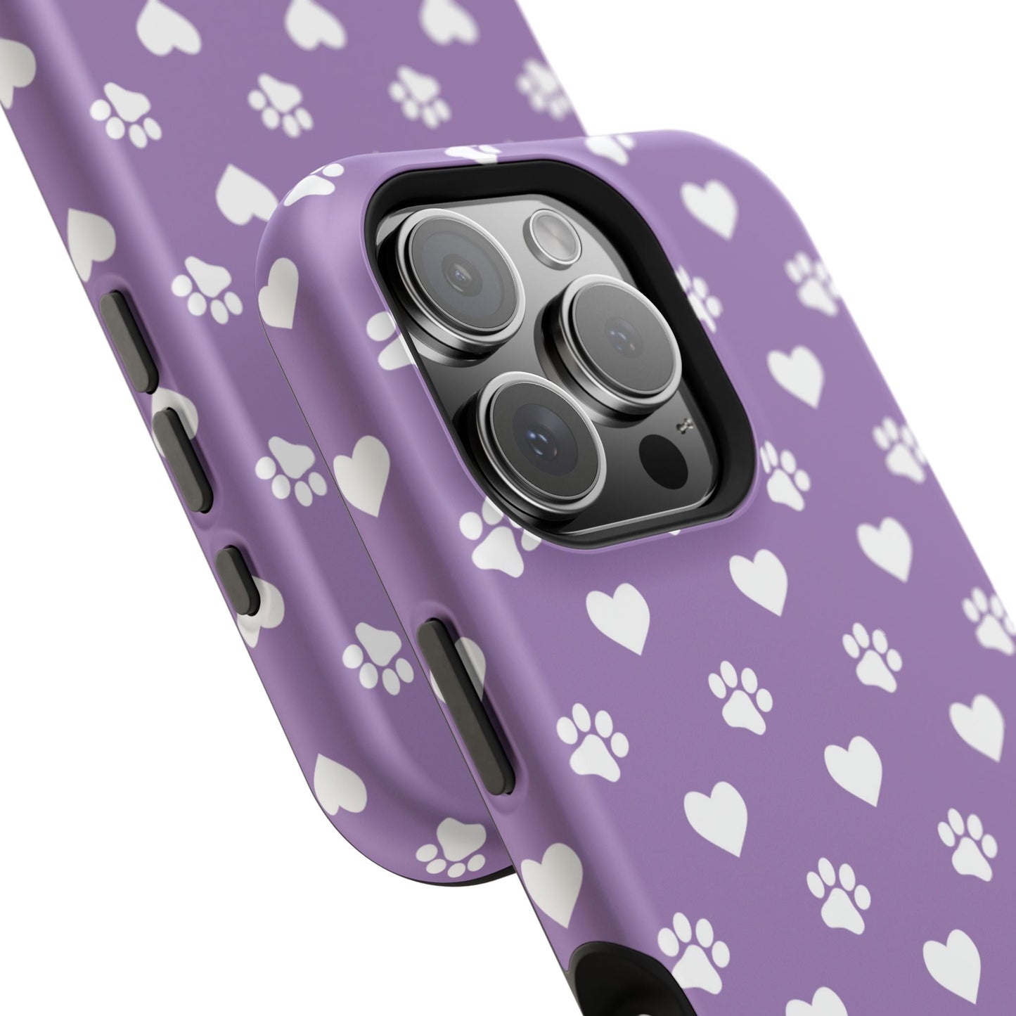 Lavender Paw Prints & Hearts Design - Adorable Pet Lover MagSafe iPhone Case - BOGO Cases