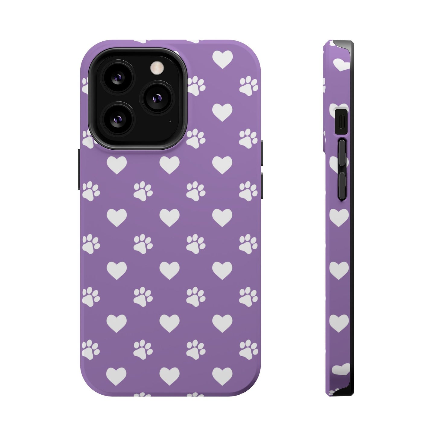 Lavender Paw Prints & Hearts Design - Adorable Pet Lover MagSafe iPhone Case - BOGO Cases