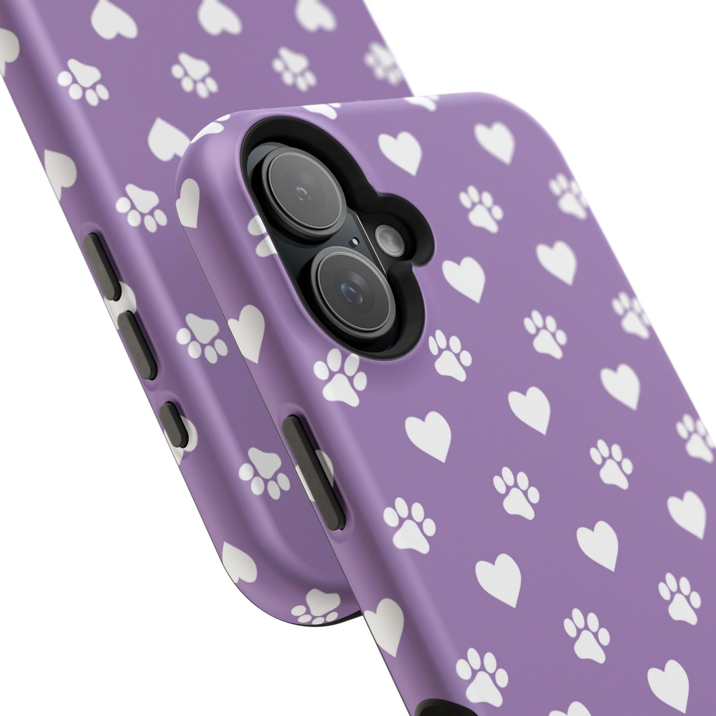 Lavender Paw Prints & Hearts Design - Adorable Pet Lover MagSafe iPhone Case - BOGO Cases