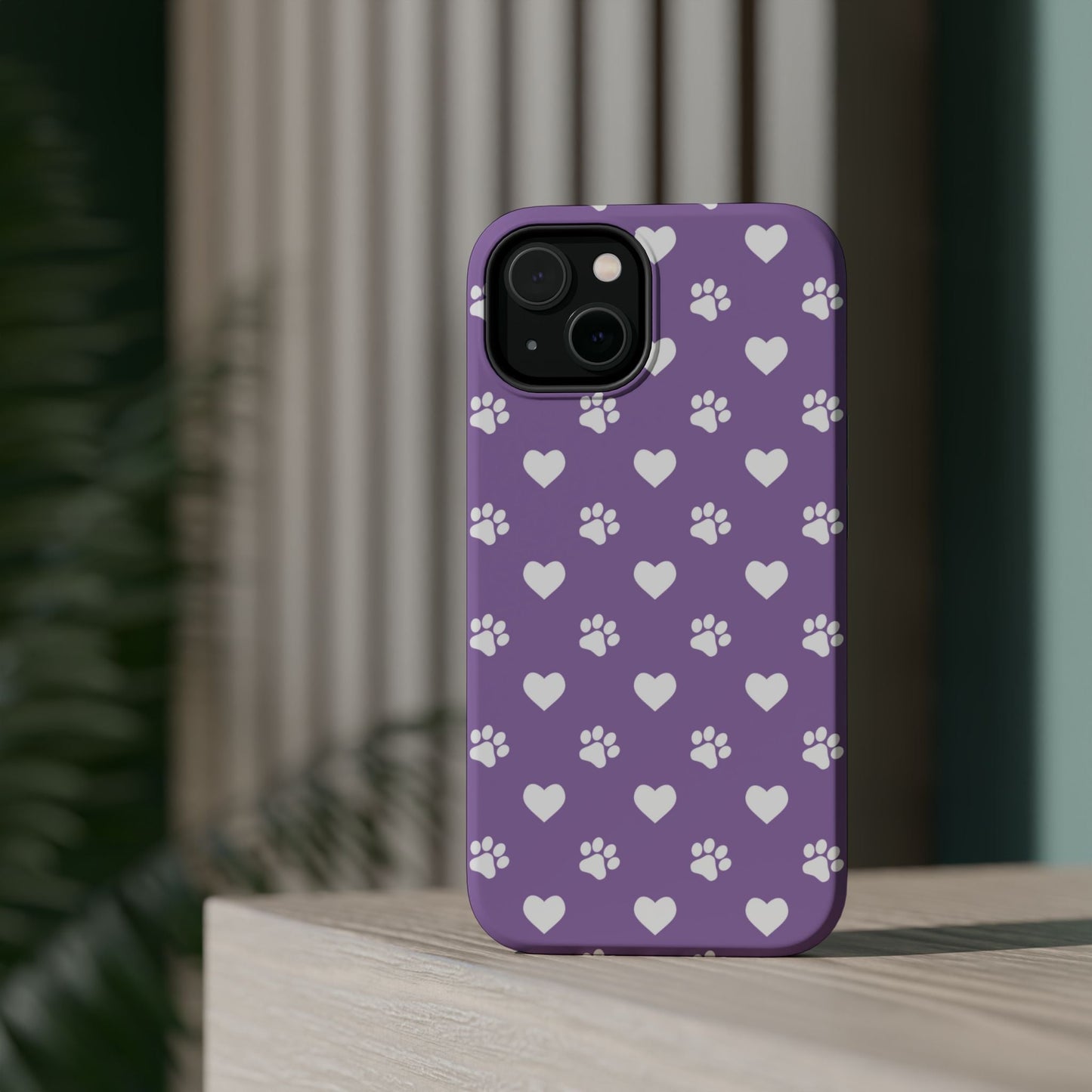 Lavender Paw Prints & Hearts Design - Adorable Pet Lover MagSafe iPhone Case - BOGO Cases