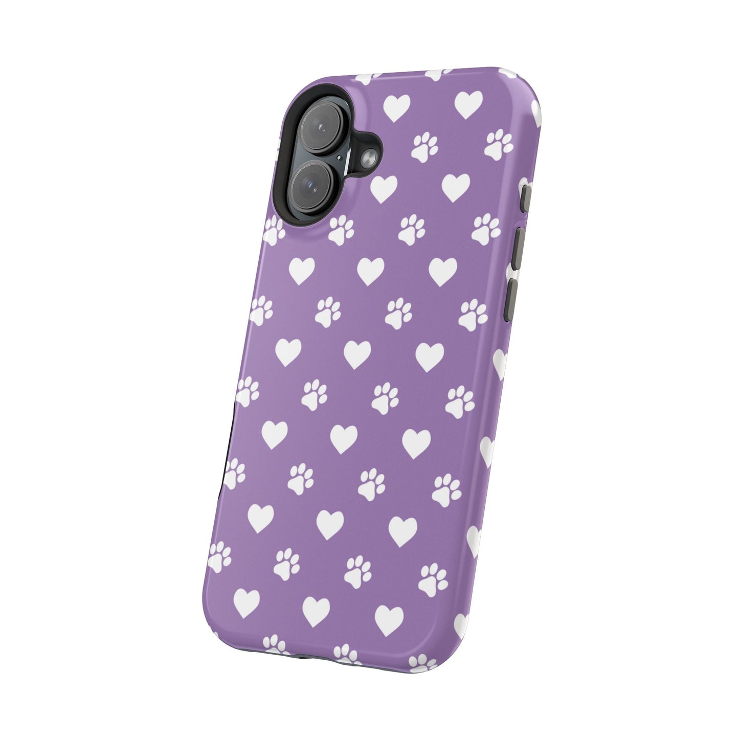 Lavender Paw Prints & Hearts Design - Adorable Pet Lover MagSafe iPhone Case - BOGO Cases