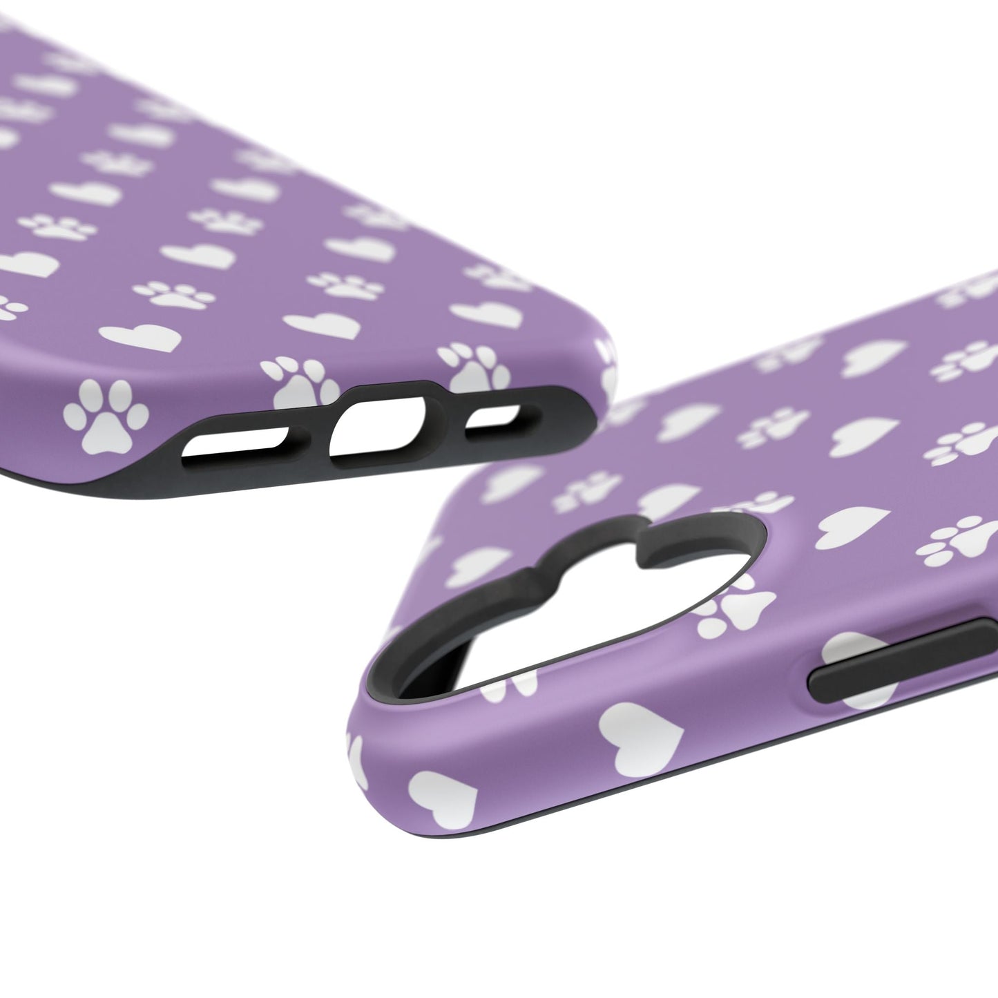 Lavender Paw Prints & Hearts Design - Adorable Pet Lover MagSafe iPhone Case - BOGO Cases