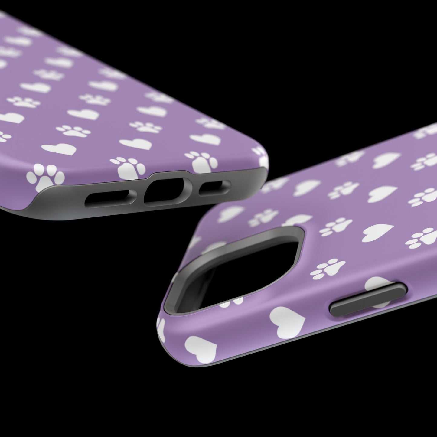 Lavender Paw Prints & Hearts Design - Adorable Pet Lover MagSafe iPhone Case - BOGO Cases