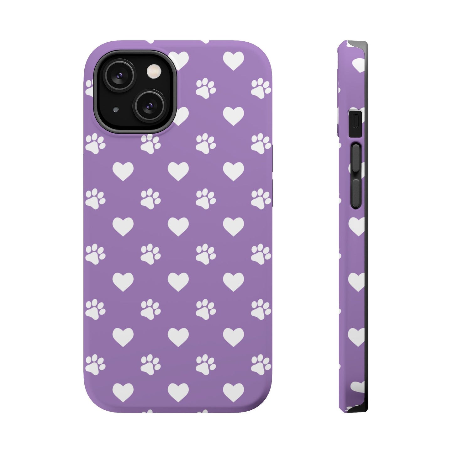 Lavender Paw Prints & Hearts Design - Adorable Pet Lover MagSafe iPhone Case - BOGO Cases