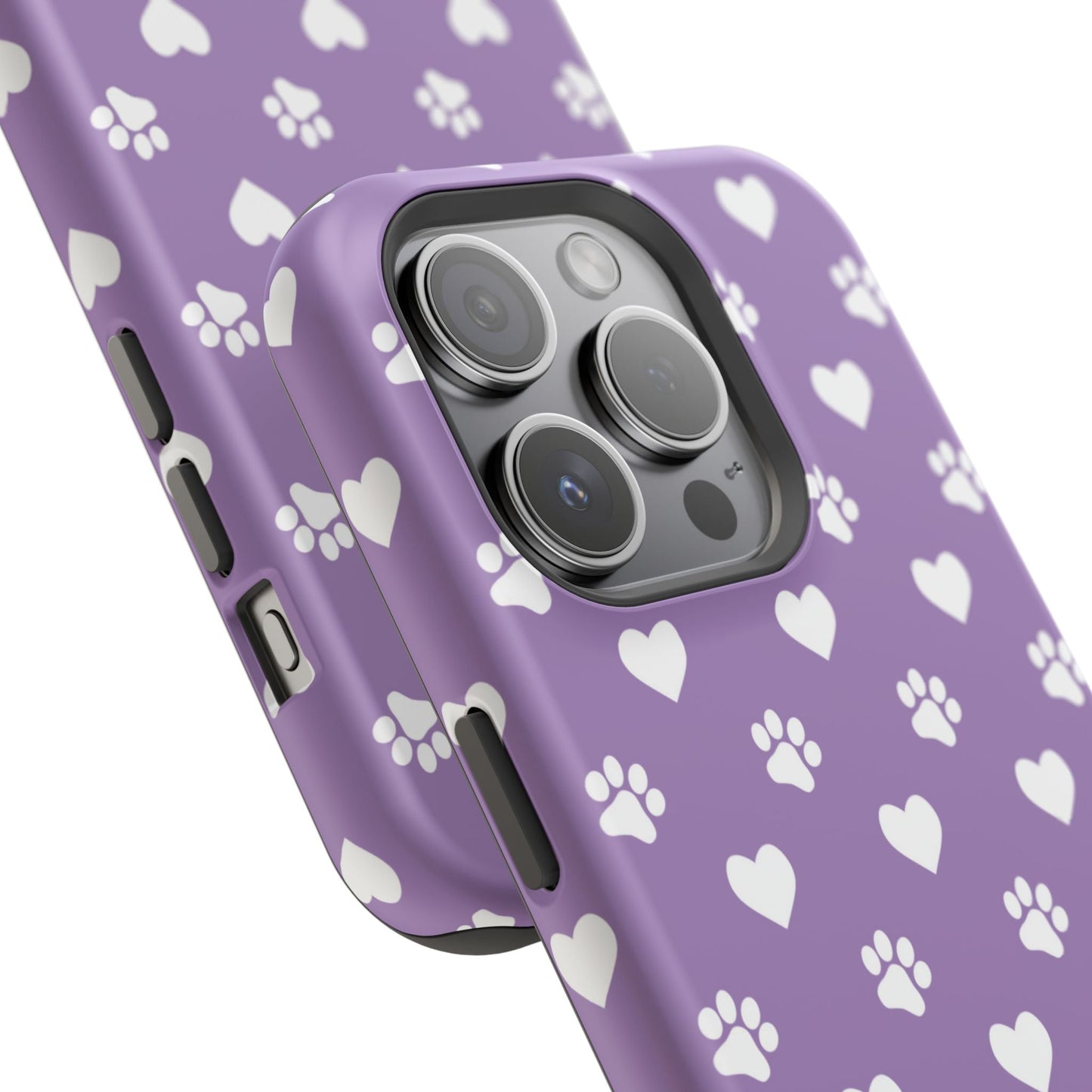 Lavender Paw Prints & Hearts Design - Adorable Pet Lover MagSafe iPhone Case - BOGO Cases