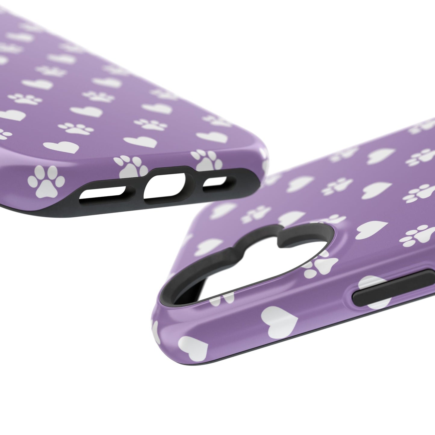 Lavender Paw Prints & Hearts Design - Adorable Pet Lover MagSafe iPhone Case - BOGO Cases