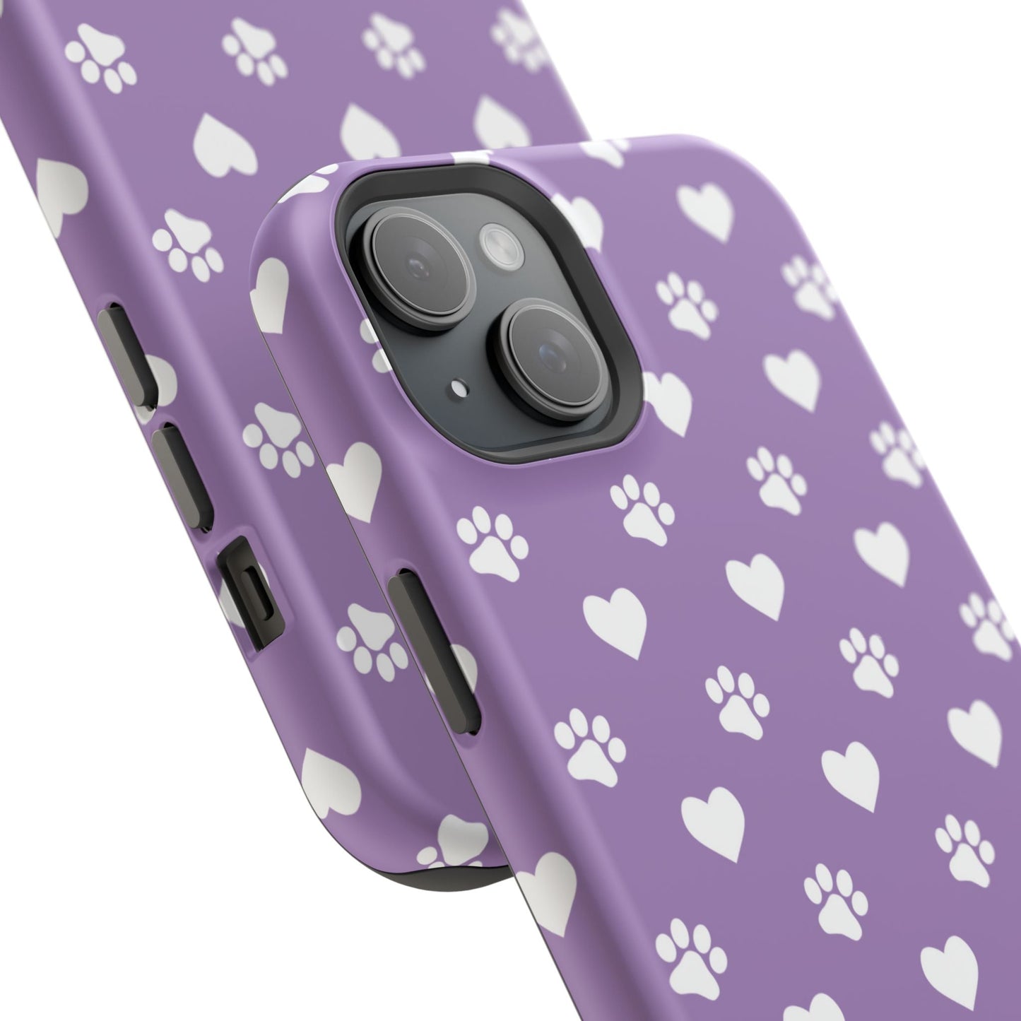 Lavender Paw Prints & Hearts Design - Adorable Pet Lover MagSafe iPhone Case - BOGO Cases