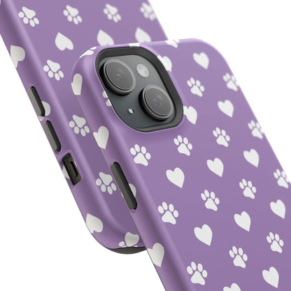 Lavender Paw Prints & Hearts Design - Adorable Pet Lover MagSafe iPhone Case - BOGO Cases