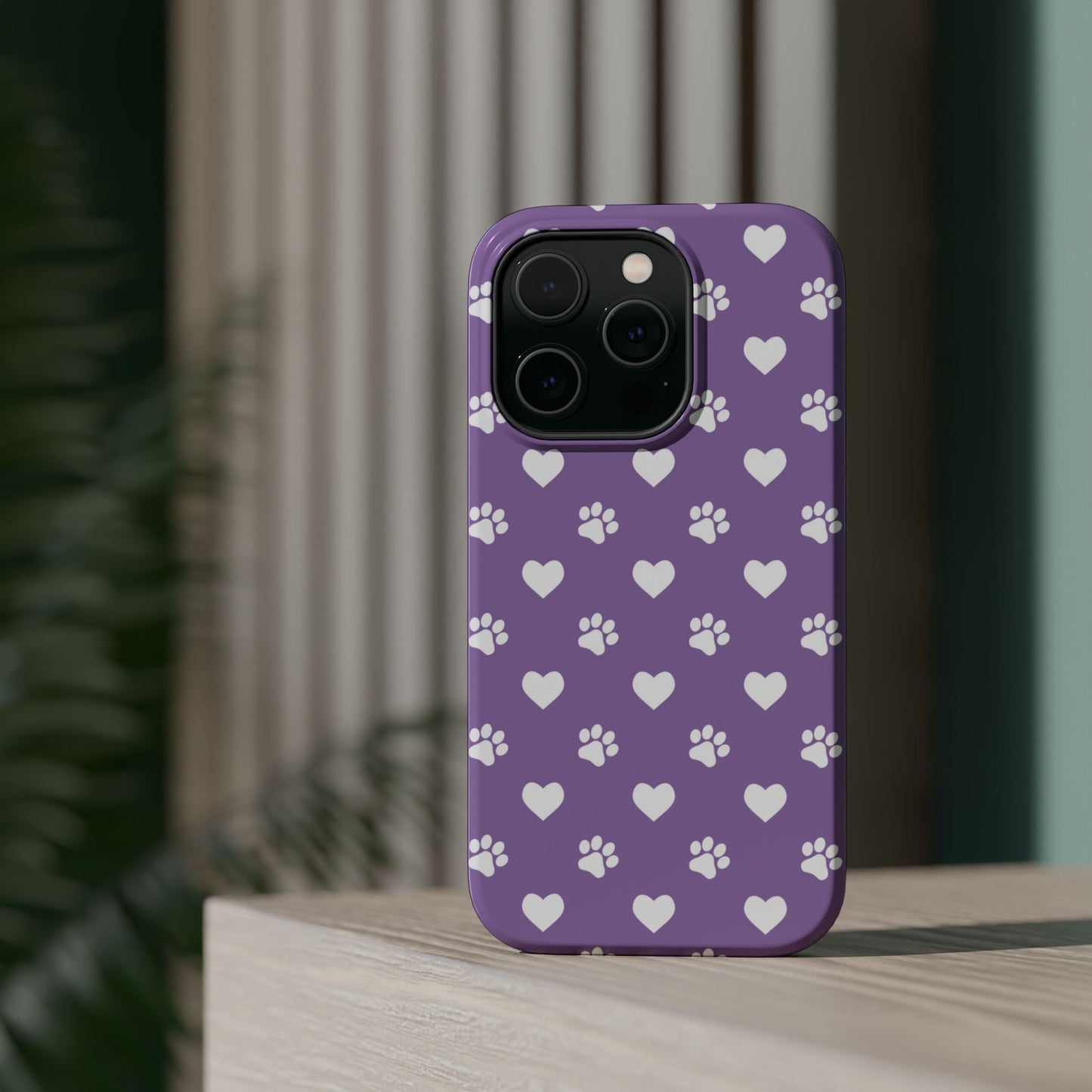 Lavender Paw Prints & Hearts Design - Adorable Pet Lover MagSafe iPhone Case - BOGO Cases