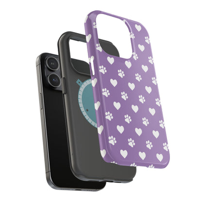 Lavender Paw Prints & Hearts Design - Adorable Pet Lover MagSafe iPhone Case - BOGO Cases