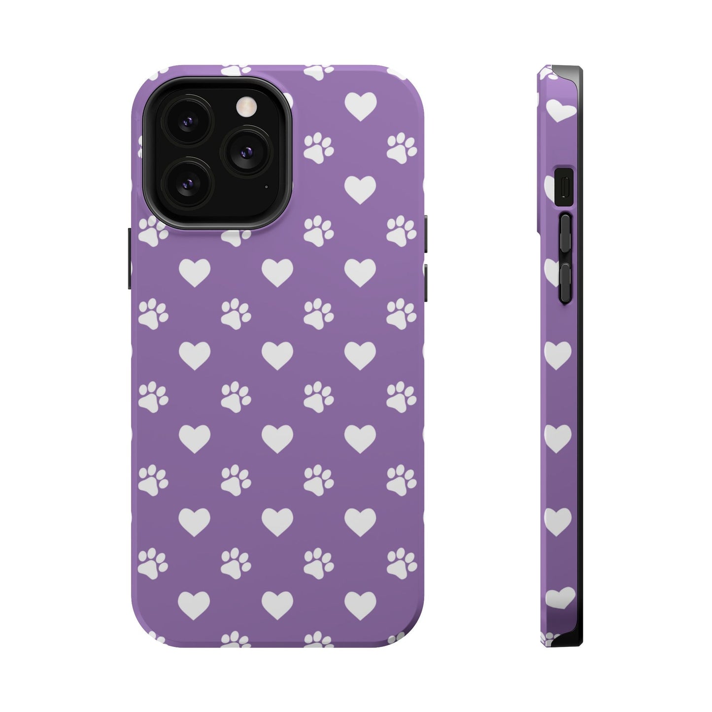 Lavender Paw Prints & Hearts Design - Adorable Pet Lover MagSafe iPhone Case - BOGO Cases