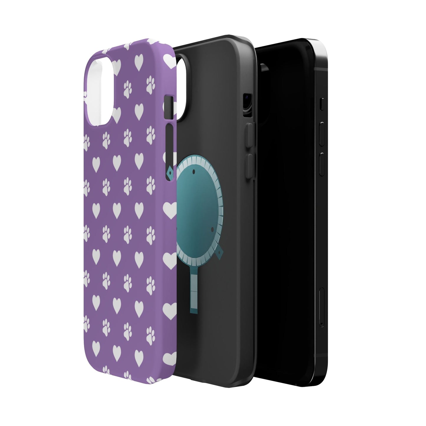 Lavender Paw Prints & Hearts Design - Adorable Pet Lover MagSafe iPhone Case - BOGO Cases