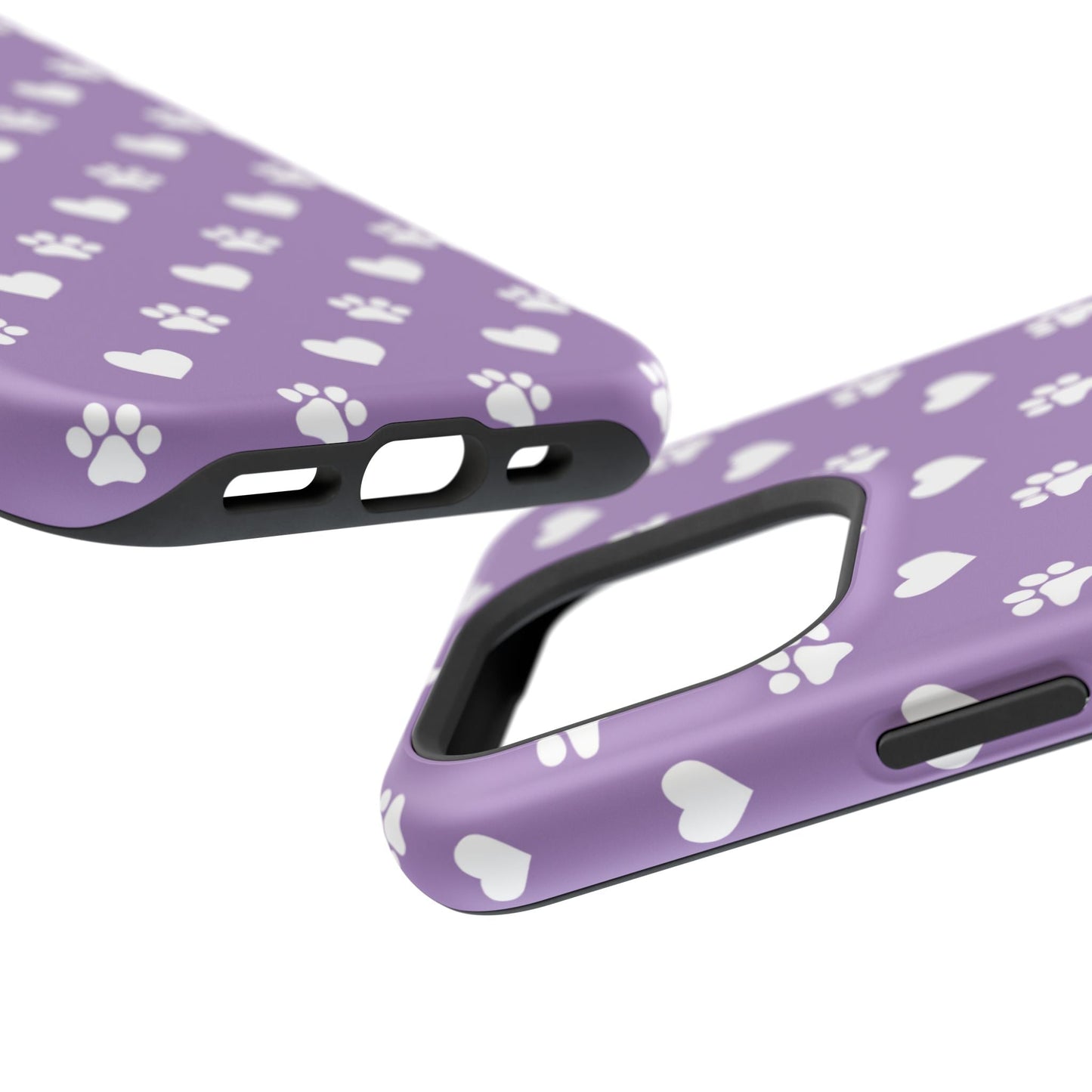 Lavender Paw Prints & Hearts Design - Adorable Pet Lover MagSafe iPhone Case - BOGO Cases
