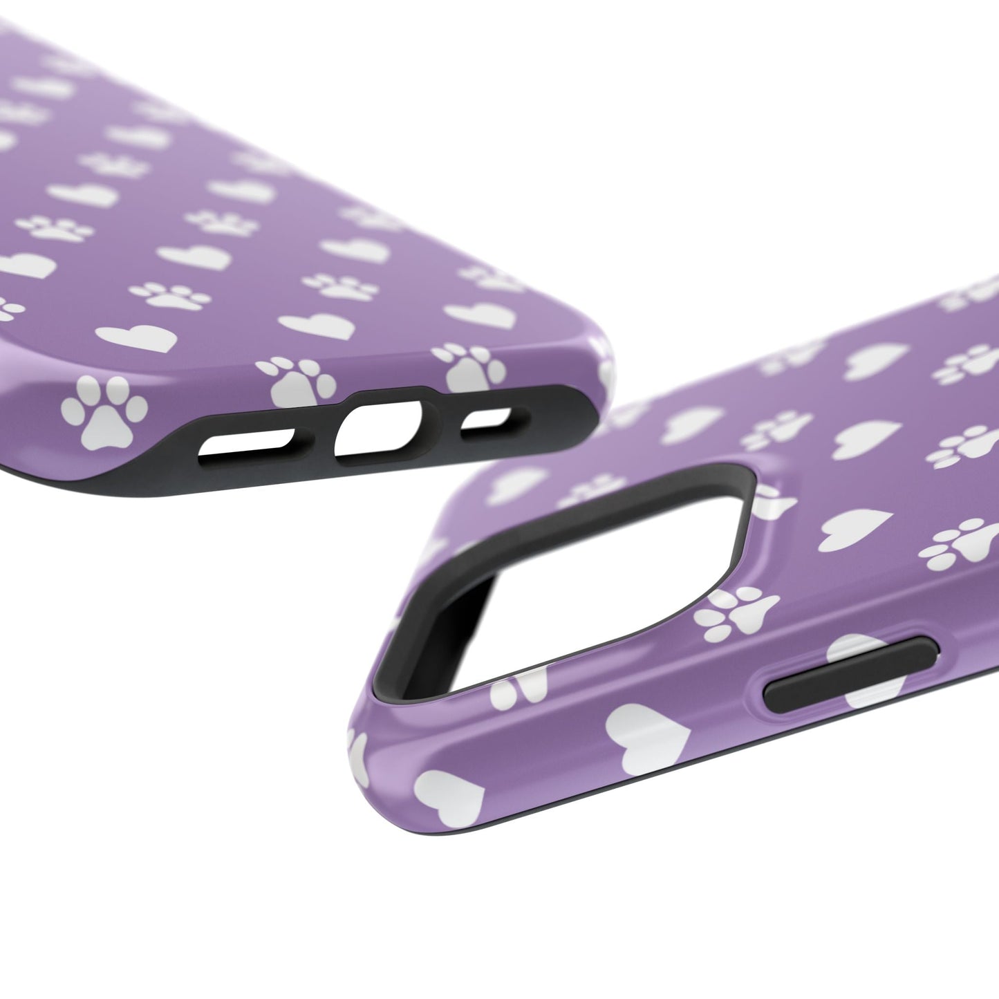 Lavender Paw Prints & Hearts Design - Adorable Pet Lover MagSafe iPhone Case - BOGO Cases