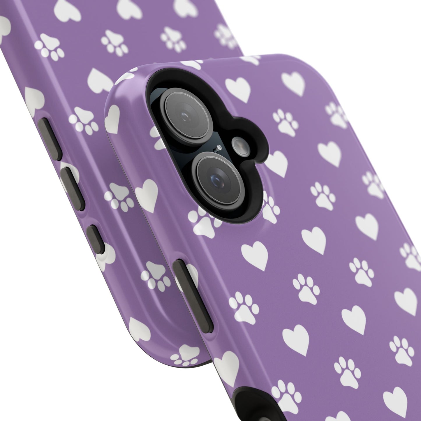 Lavender Paw Prints & Hearts Design - Adorable Pet Lover MagSafe iPhone Case - BOGO Cases