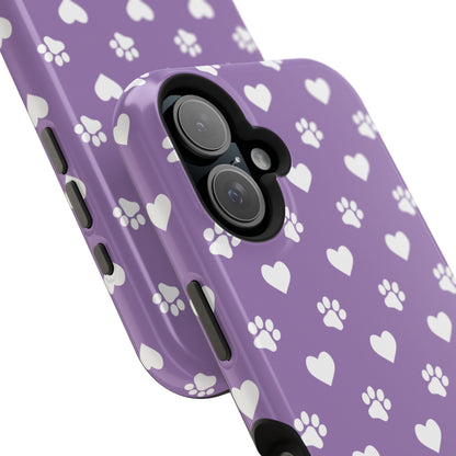 Lavender Paw Prints & Hearts Design - Adorable Pet Lover MagSafe iPhone Case - BOGO Cases