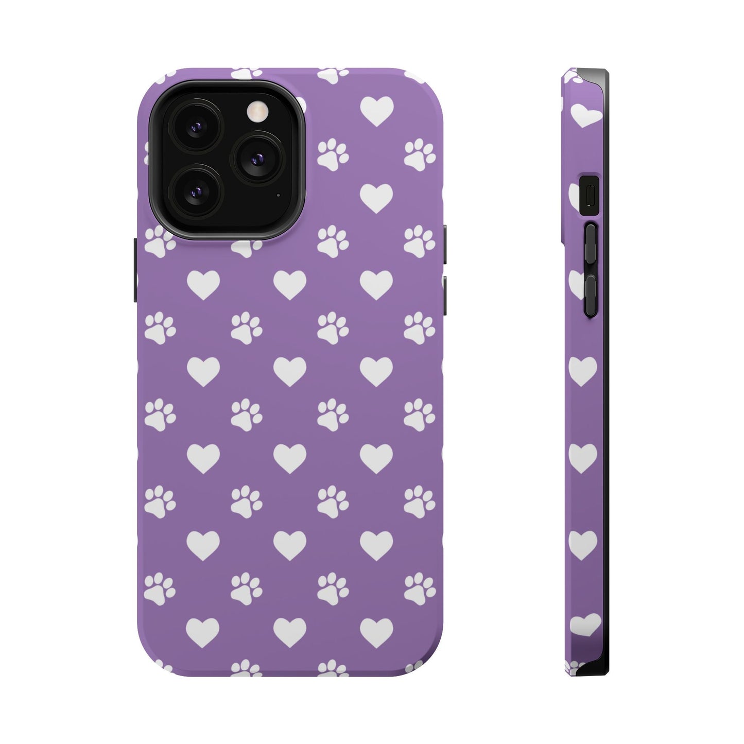 Lavender Paw Prints & Hearts Design - Adorable Pet Lover MagSafe iPhone Case - BOGO Cases