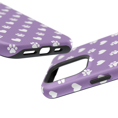 Lavender Paw Prints & Hearts Design - Adorable Pet Lover MagSafe iPhone Case - BOGO Cases