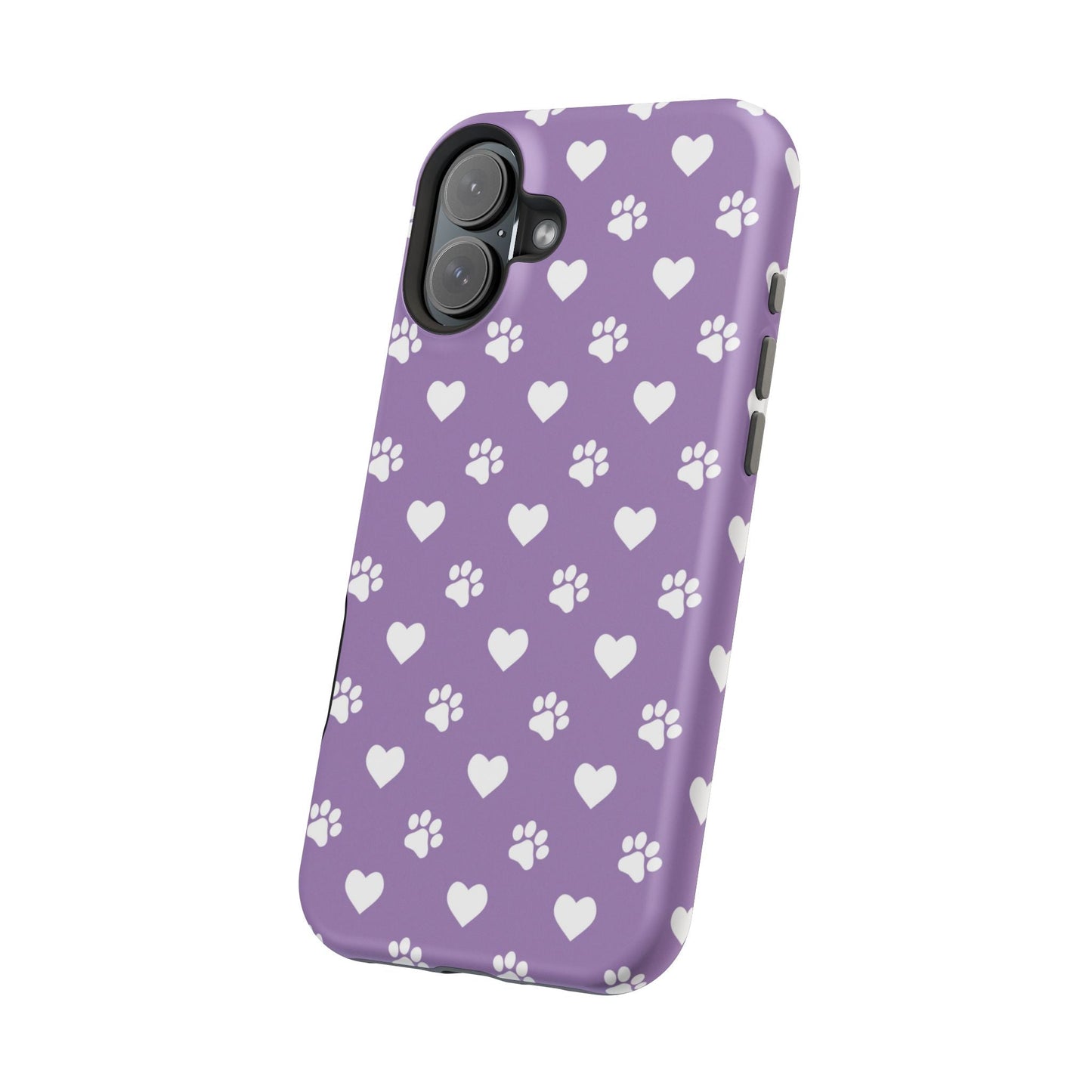 Lavender Paw Prints & Hearts Design - Adorable Pet Lover MagSafe iPhone Case - BOGO Cases