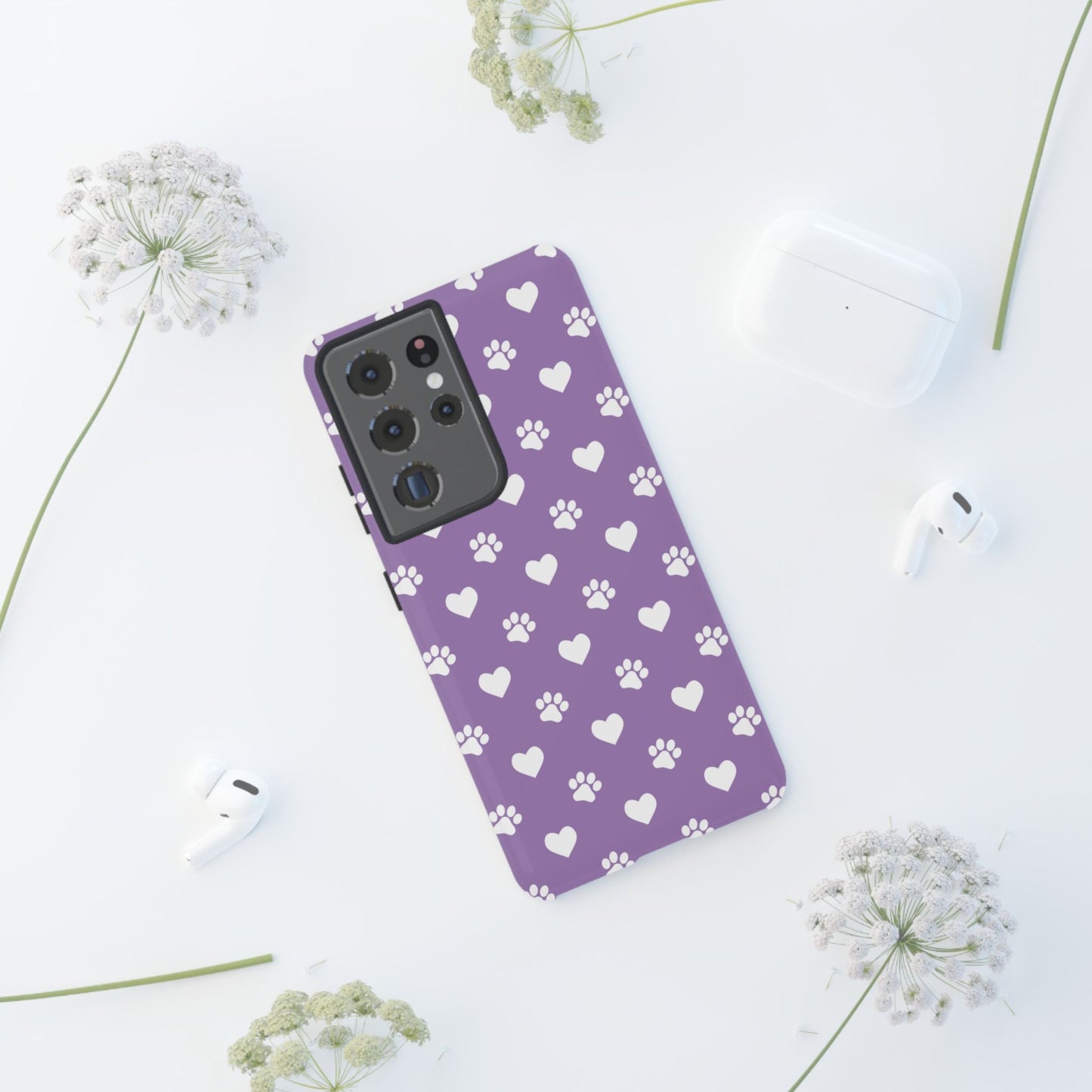 Lavender Paw Prints & Hearts Design - Adorable Pet Lover Samsung Galaxy Case - BOGO Cases