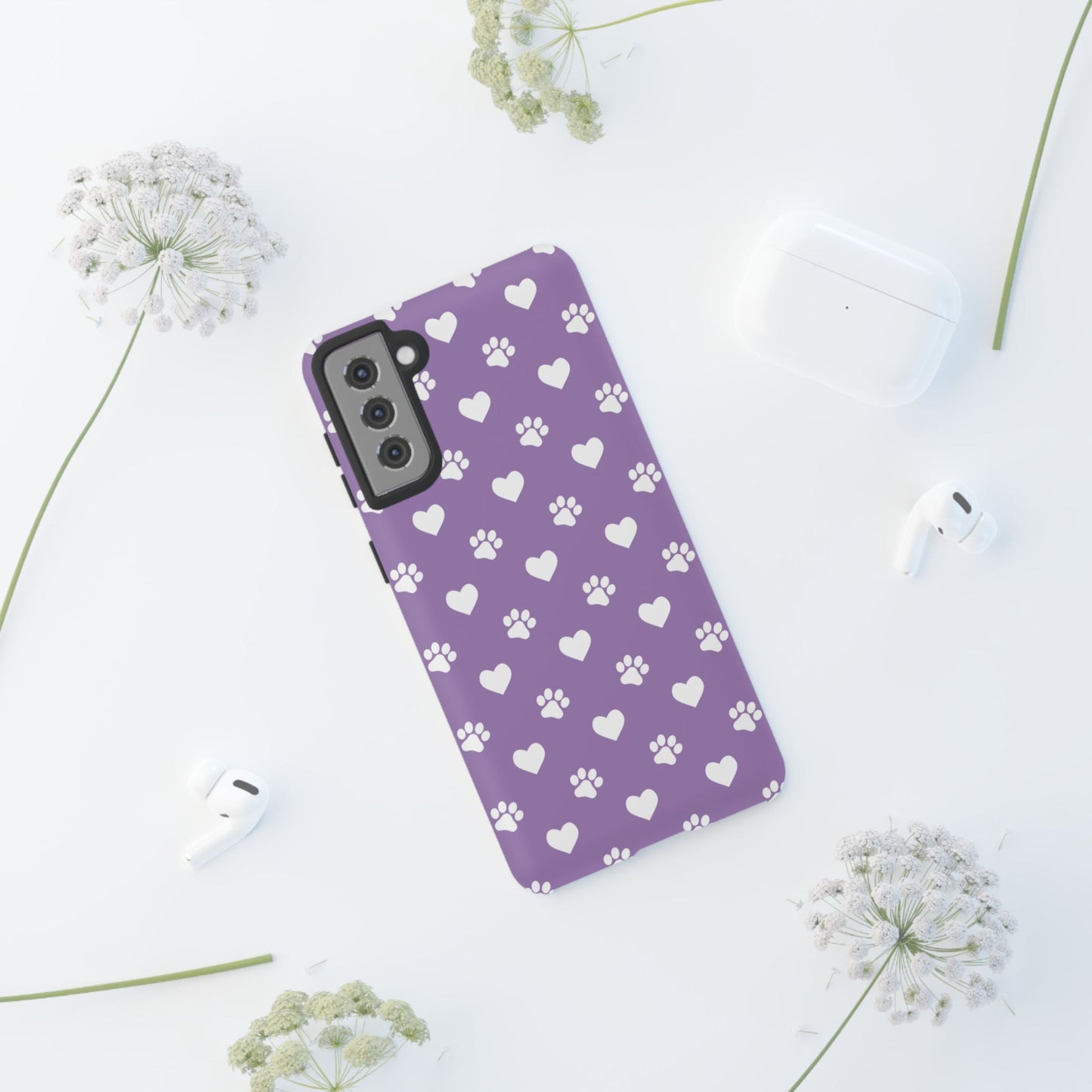 Lavender Paw Prints & Hearts Design - Adorable Pet Lover Samsung Galaxy Case - BOGO Cases
