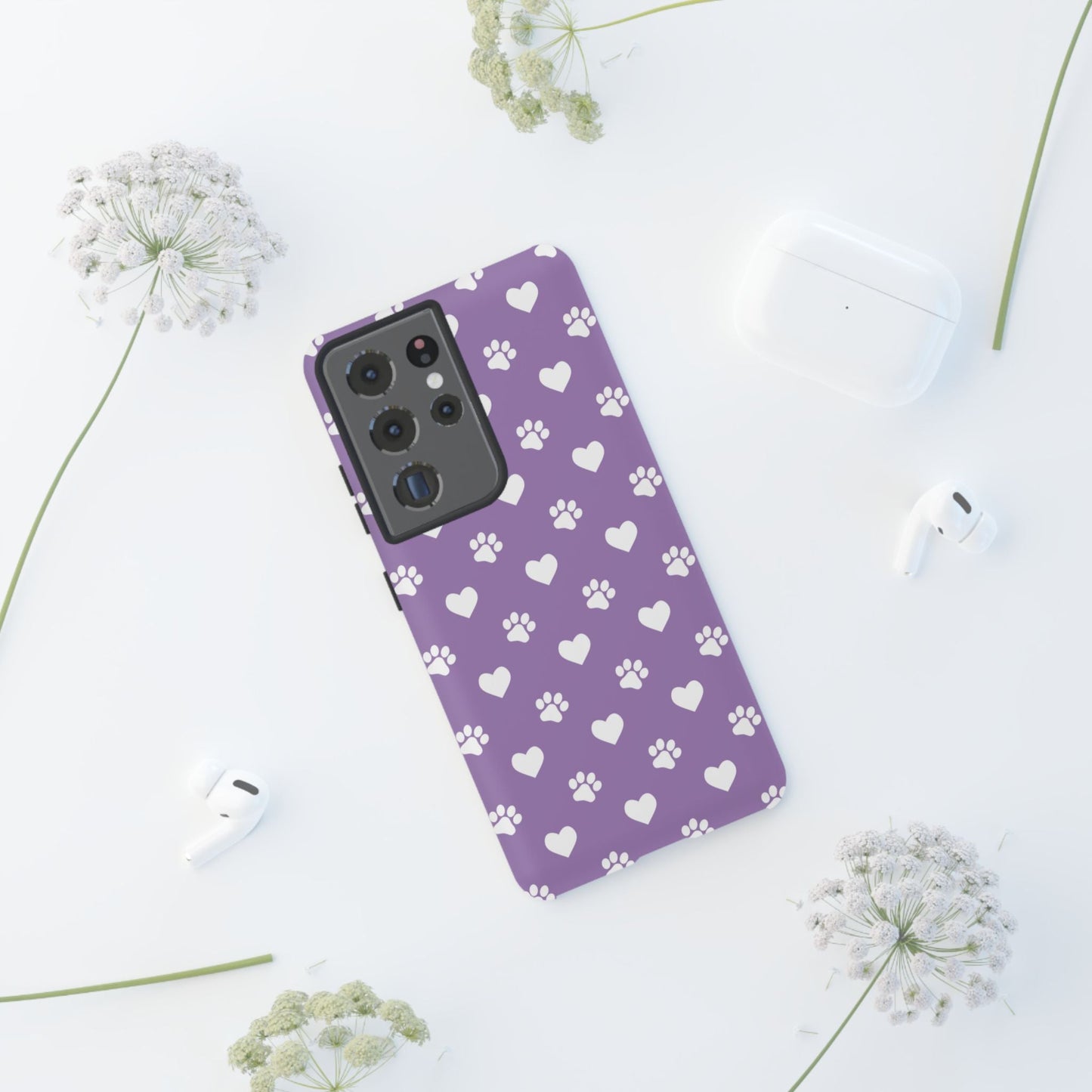 Lavender Paw Prints & Hearts Design - Adorable Pet Lover Samsung Galaxy Case - BOGO Cases