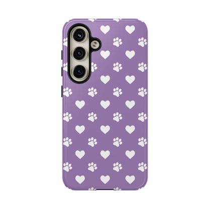 Lavender Paw Prints & Hearts Design - Adorable Pet Lover Samsung Galaxy Case - BOGO Cases