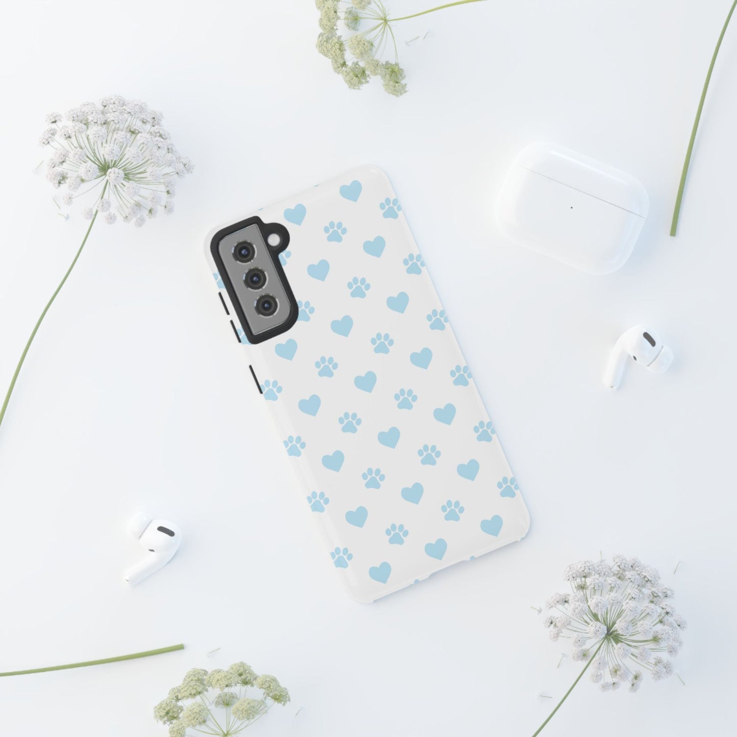 Light Blue Paw Prints & Hearts – Samsung Galaxy Case for Animal Lovers - BOGO Cases