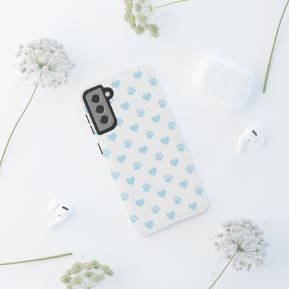Light Blue Paw Prints & Hearts – Samsung Galaxy Case for Animal Lovers - BOGO Cases