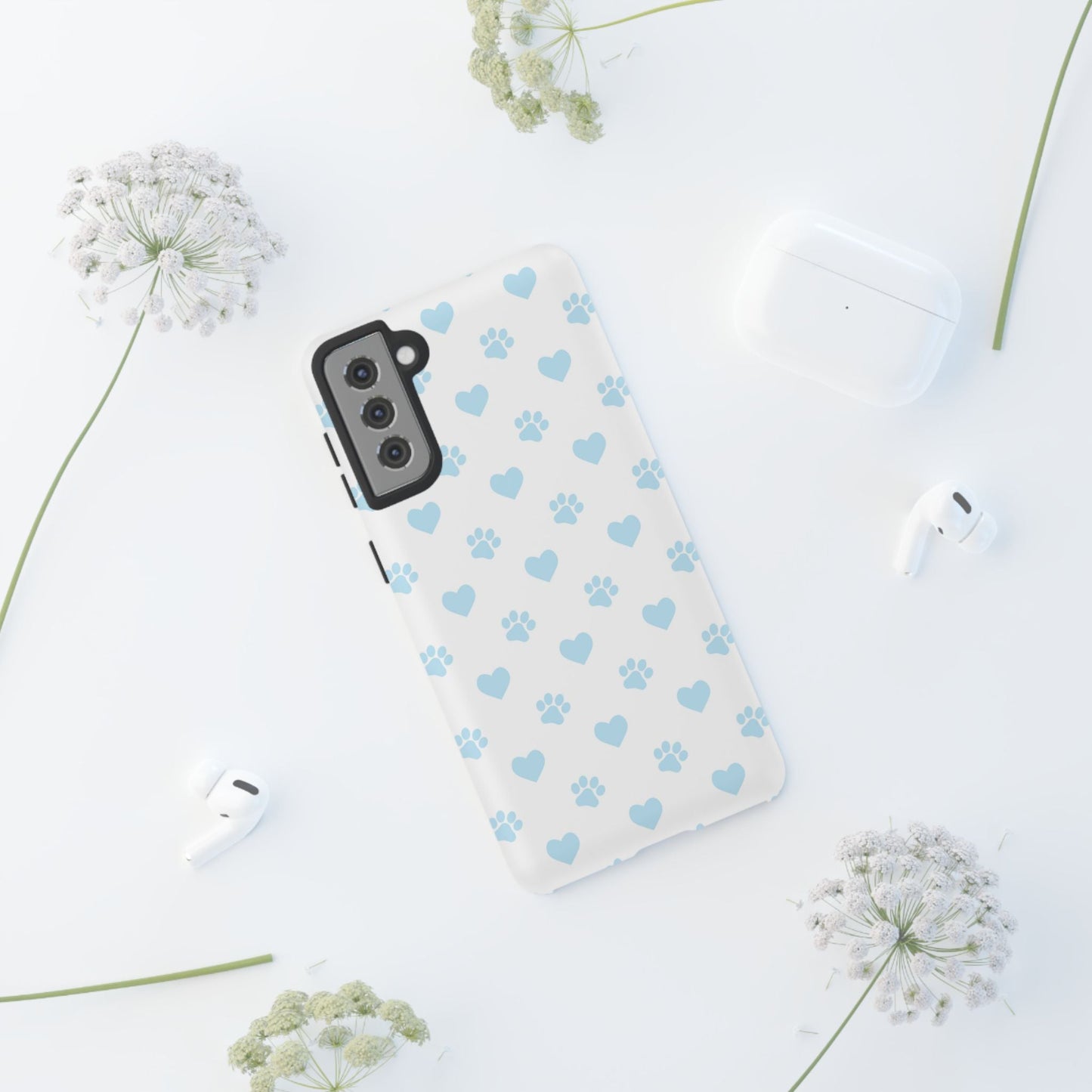 Light Blue Paw Prints & Hearts – Samsung Galaxy Case for Animal Lovers - BOGO Cases