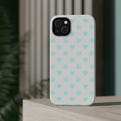 MagSafe Case - Aqua Paw Print & Heart Design - BOGO Cases