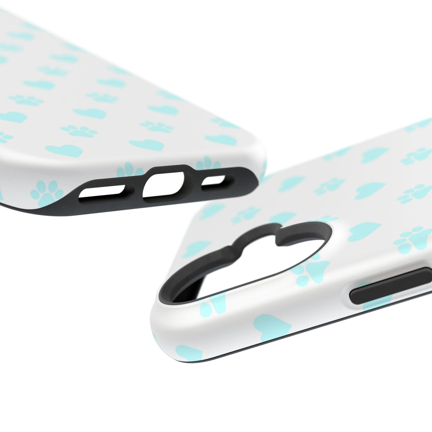 MagSafe Case - Aqua Paw Print & Heart Design - BOGO Cases