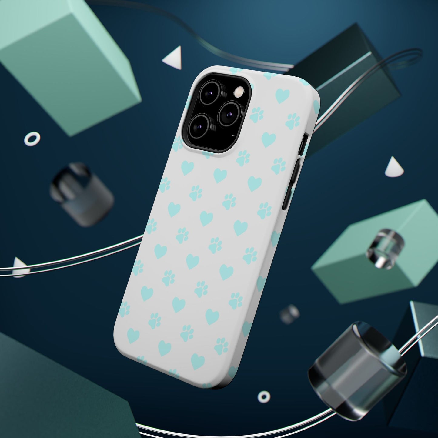 MagSafe Case - Aqua Paw Print & Heart Design - BOGO Cases