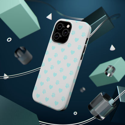 MagSafe Case - Aqua Paw Print & Heart Design - BOGO Cases