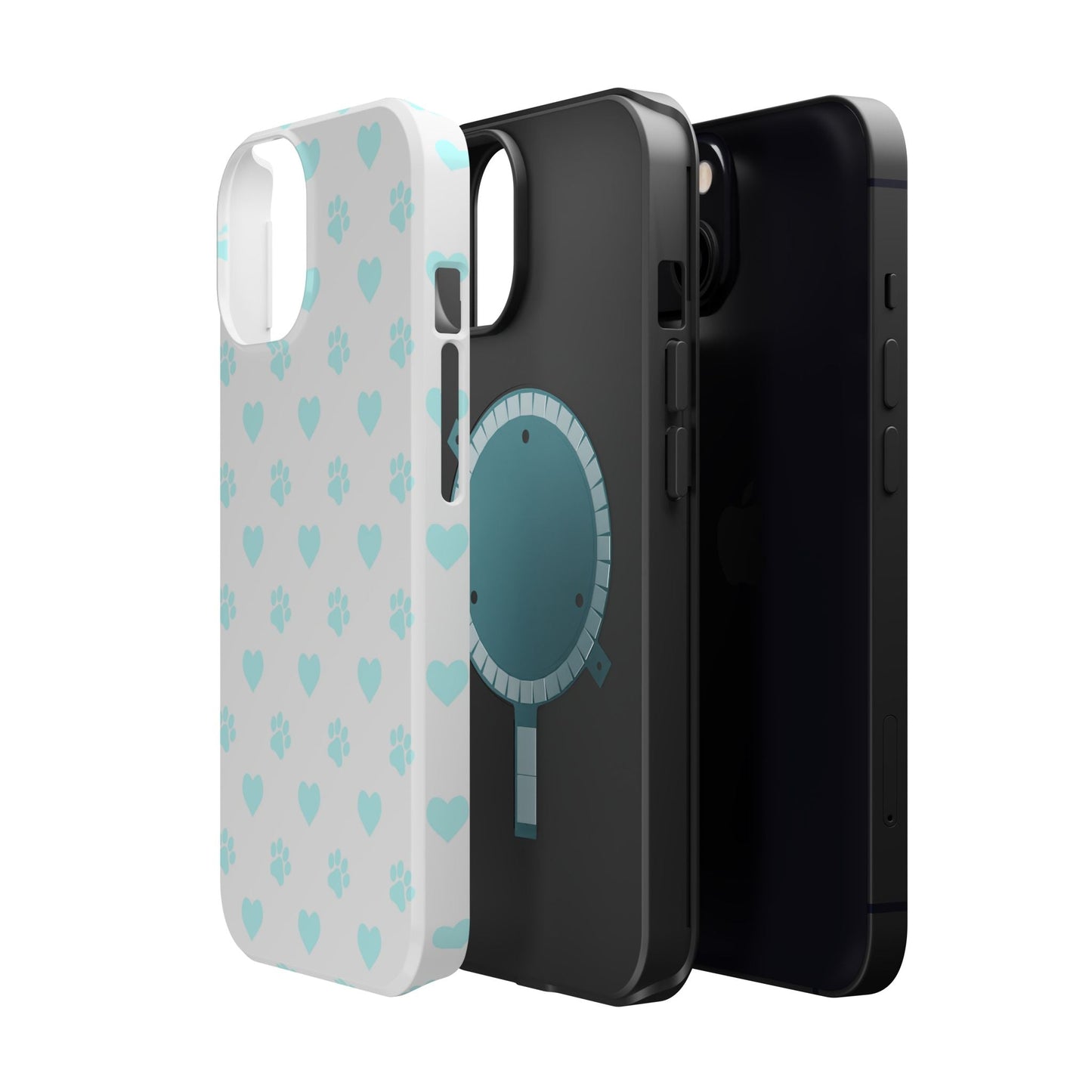 MagSafe Case - Aqua Paw Print & Heart Design - BOGO Cases