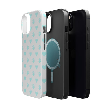 MagSafe Case - Aqua Paw Print & Heart Design - BOGO Cases
