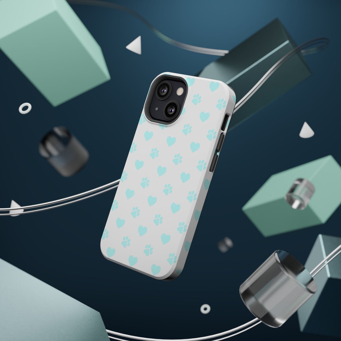 MagSafe Case - Aqua Paw Print & Heart Design - BOGO Cases