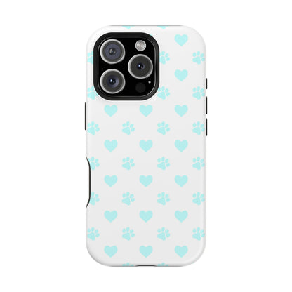 MagSafe Case - Aqua Paw Print & Heart Design - BOGO Cases