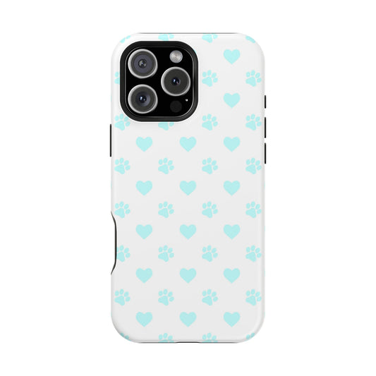 MagSafe Case - Aqua Paw Print & Heart Design - BOGO Cases