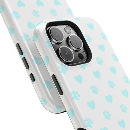 MagSafe Case - Aqua Paw Print & Heart Design - BOGO Cases