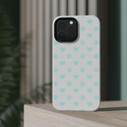 MagSafe Case - Aqua Paw Print & Heart Design - BOGO Cases