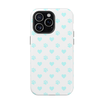MagSafe Case - Aqua Paw Print & Heart Design - BOGO Cases