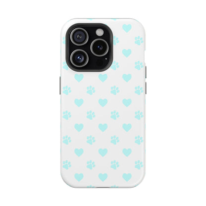 MagSafe Case - Aqua Paw Print & Heart Design - BOGO Cases