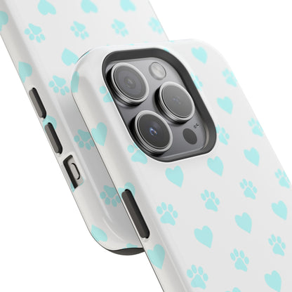MagSafe Case - Aqua Paw Print & Heart Design - BOGO Cases