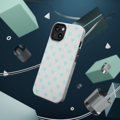 MagSafe Case - Aqua Paw Print & Heart Design - BOGO Cases