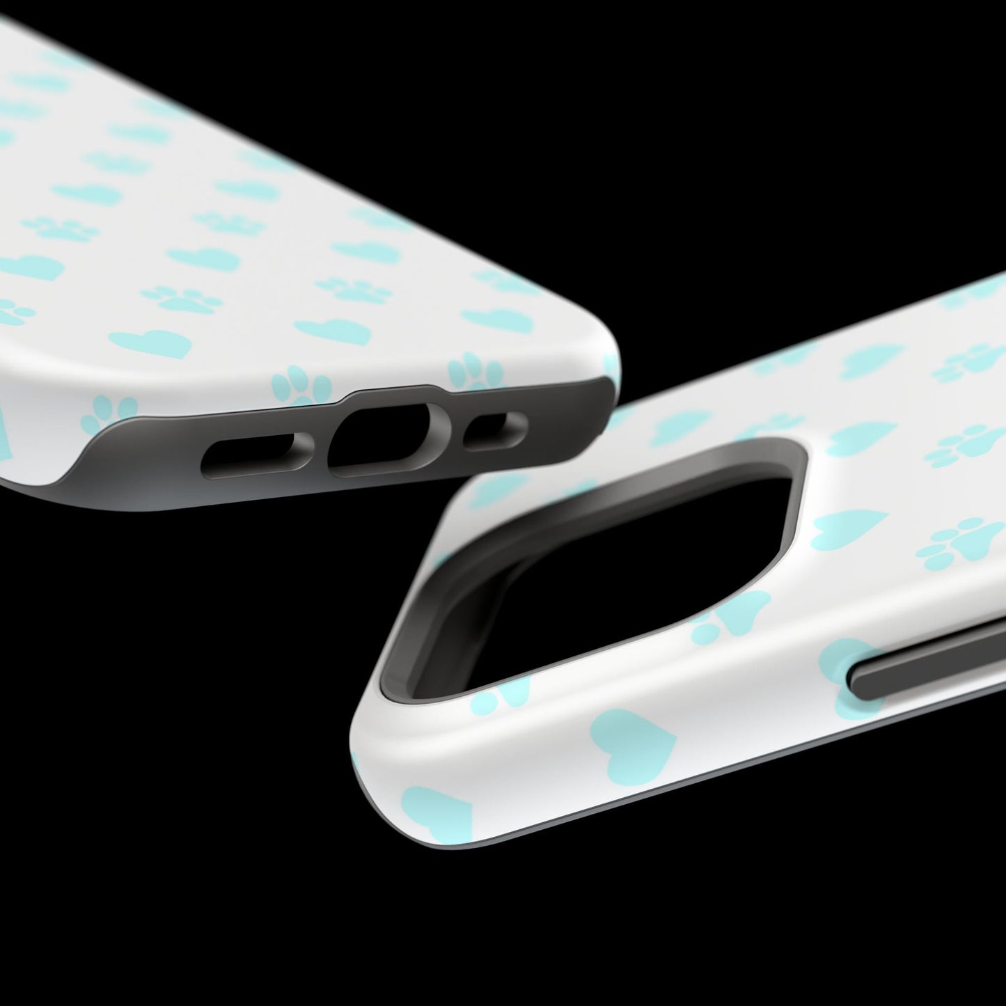 MagSafe Case - Aqua Paw Print & Heart Design - BOGO Cases